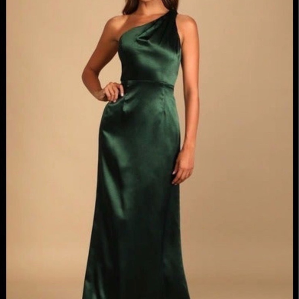 On the Guest List Emerald Green Satin One-Shoulder Maxi Dress